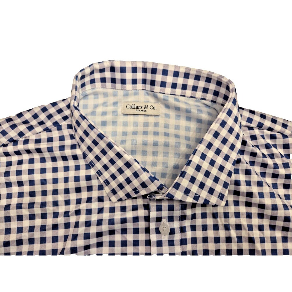 NWT Collars & Co Mens 3XL Dress Collar Polo Shirt Navy Gingham Performance - Picture 4 of 7
